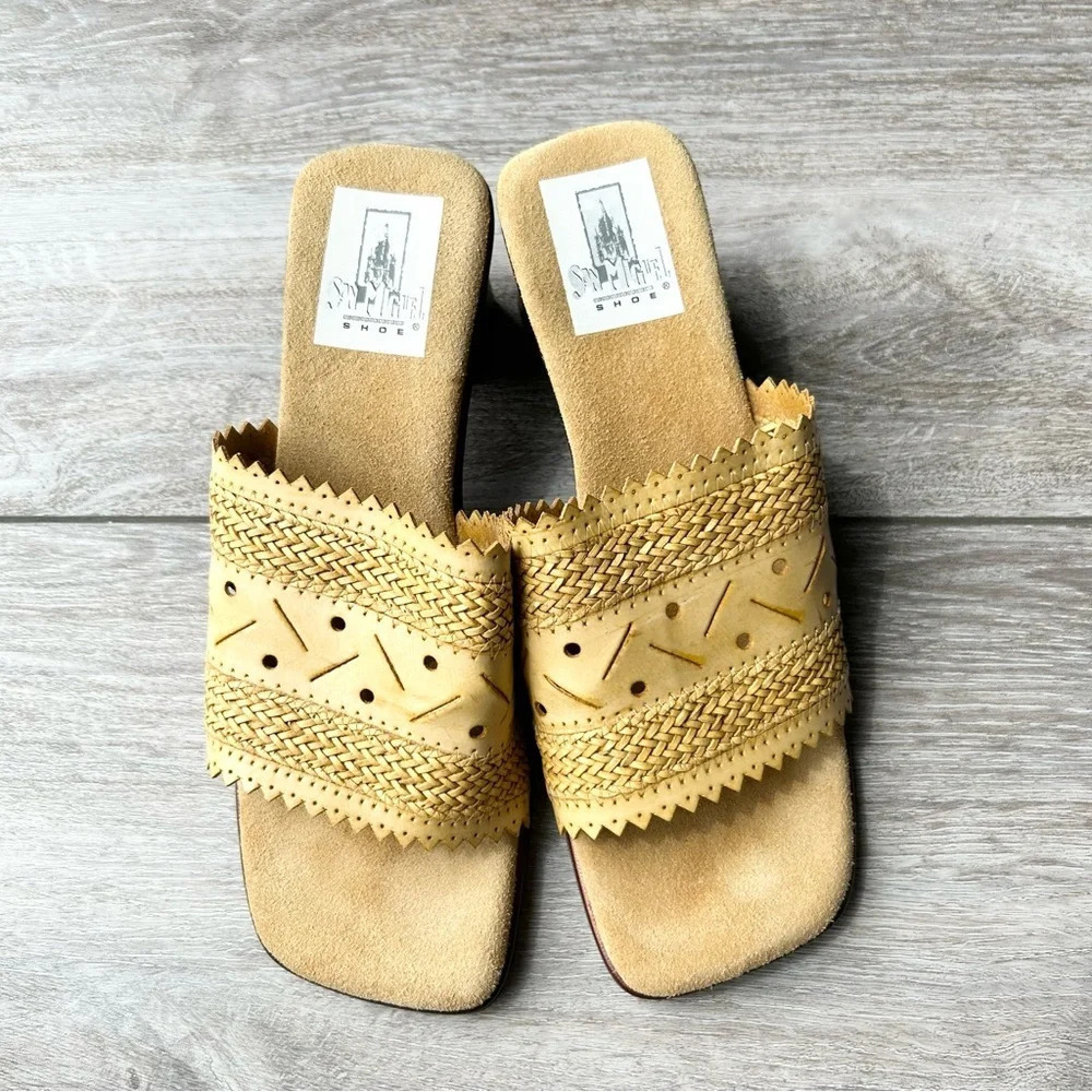 San Miguel Woven Slipper Sandals Wooden Heel